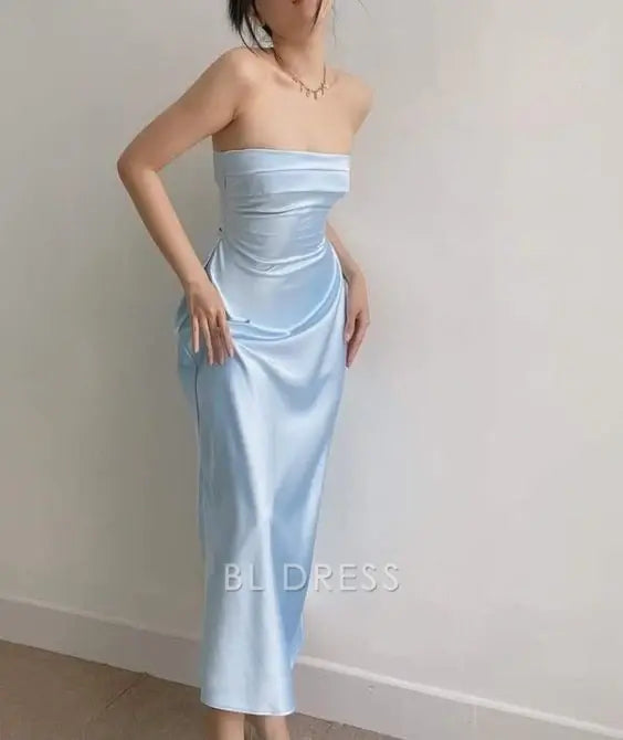 Sheath Elegant Strapless Blue formal dresses Bridesmaid Dresses evening gown Prom Dress
