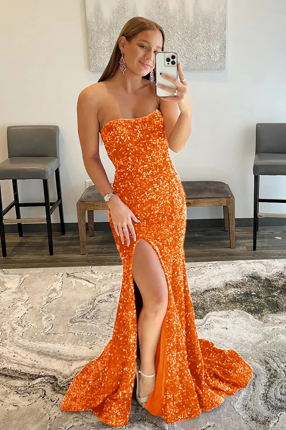 Mermaid Sequins Long Prom Dress with Slit