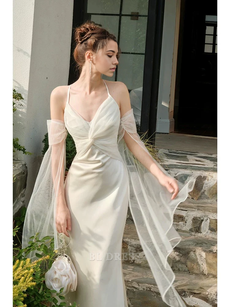 Mermaid Spaghetti Straps White Long formal dresses Bridesmaid Dresses evening gown Prom Dress