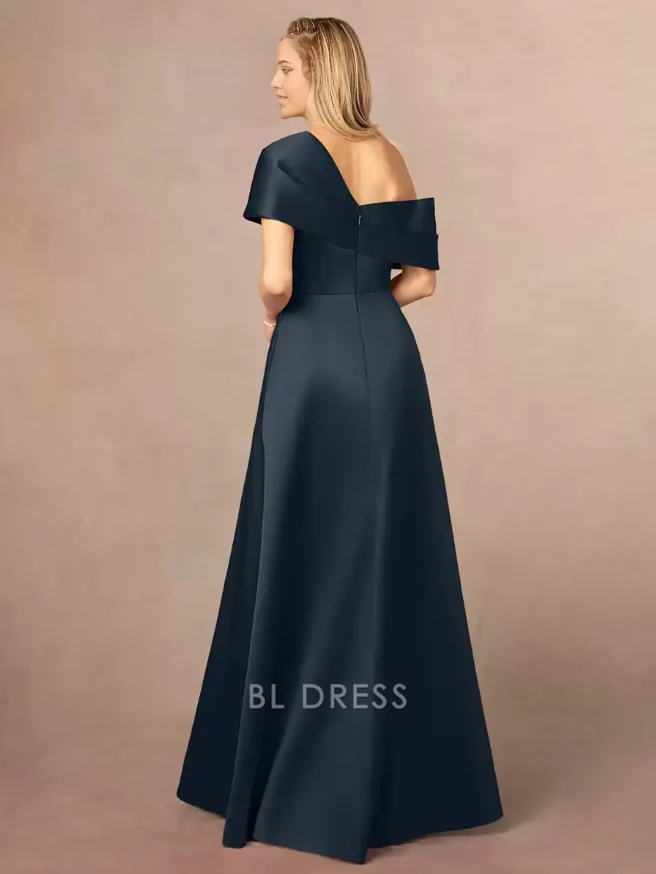 A-Line One-Shoulder Short Sleeves Split Front Floor-Length Wedding Guest Dresses Mother Of The Bride