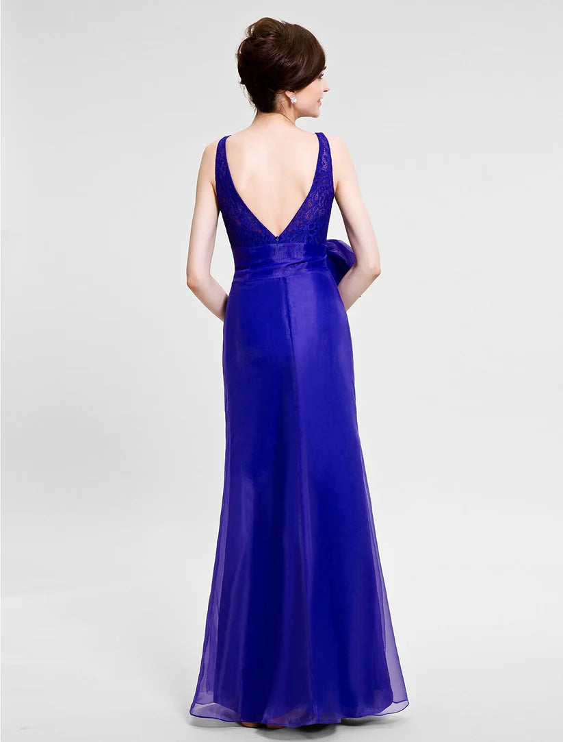 Mermaid / Trumpet Mother of the Bride Dress Beautiful Back Bateau Neck Floor Length Organza Sleeveless No with Lace