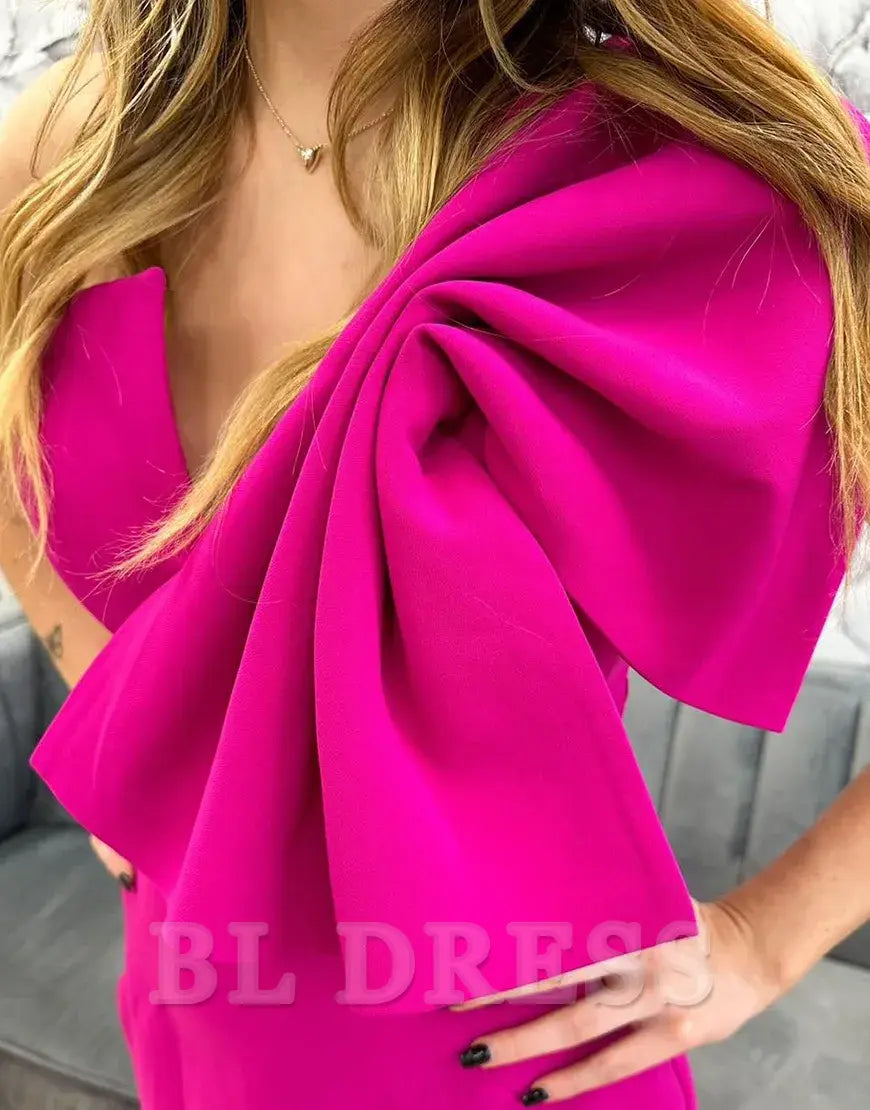 Mermaid Asymmetrical Satin Fuchsia Long formal dresses Bridesmaid Dresses evening gown Prom Dress with Bow