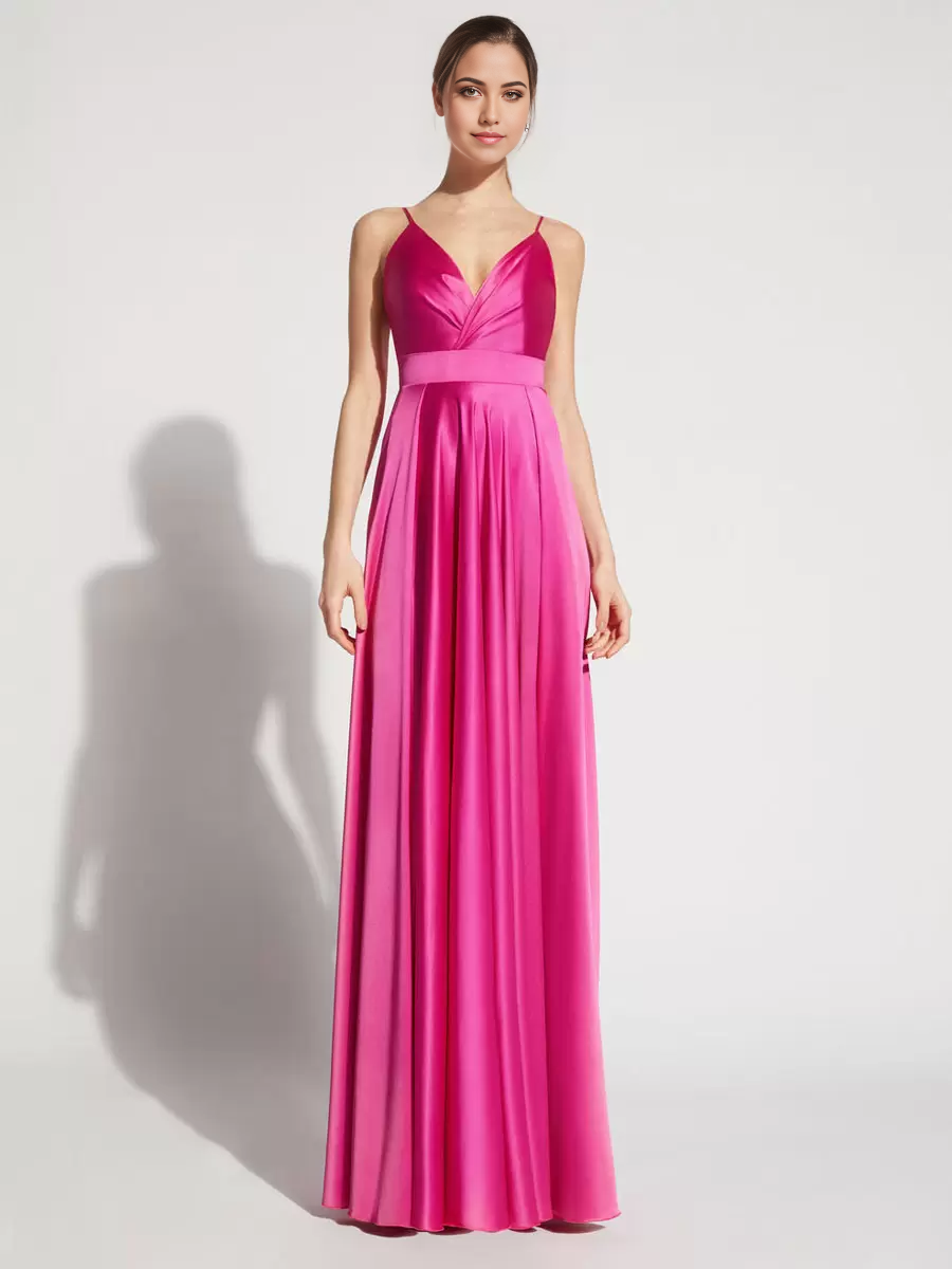 A-Line V-Neck Satin Floor-Length formal dresses Bridesmaid Dresses evening gown Prom Dress