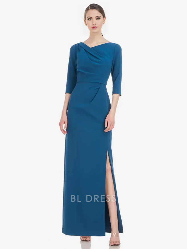 Sheath Half Sleeves Pleated Floor-Length Wedding Guest Dresses Mother of the Bride Dresse