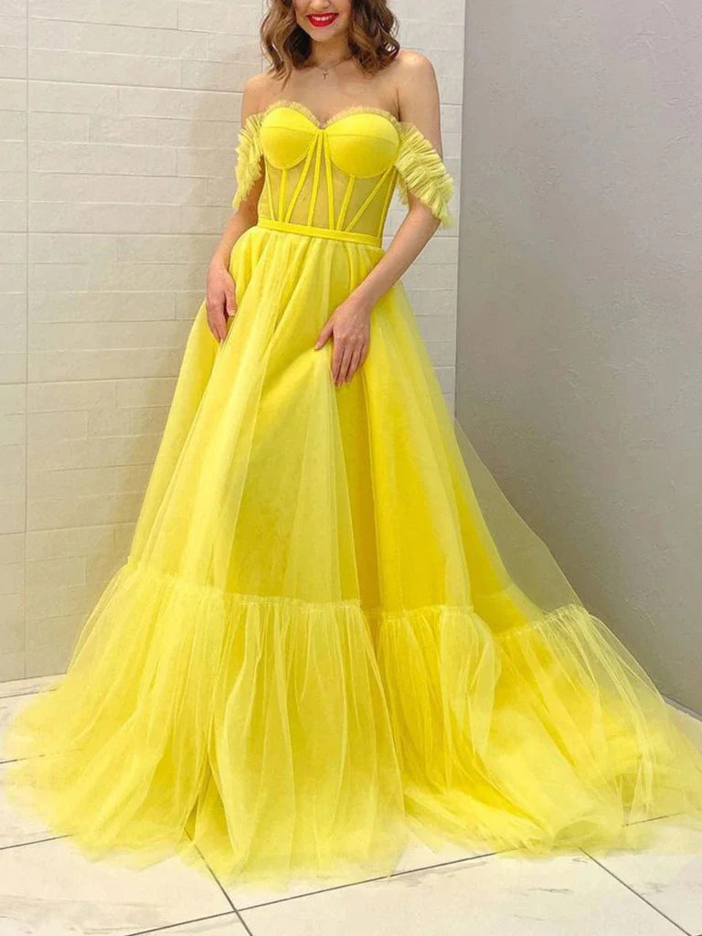 Off the Shoulder Tulle Prom Dresses