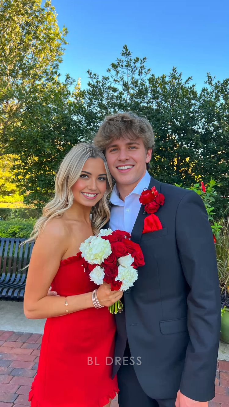 Sheath Strapless Red Short Homecoming Dress formal dresses Bridesmaid Dresses evening gown Prom Dress