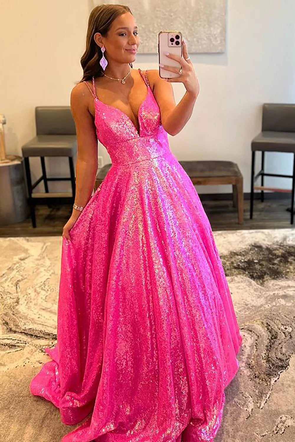 A-line Glitter Sequins Long Prom Dress