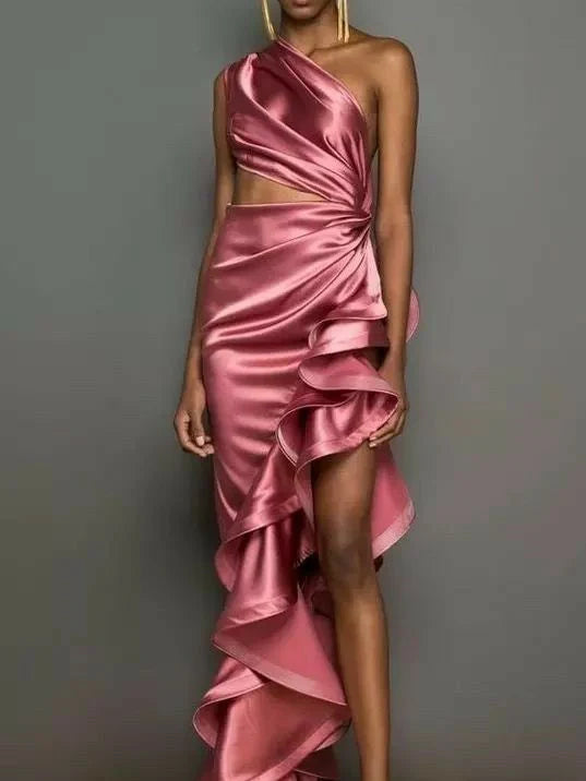 Sheath One Shoulder Floor Length Prom Dresses