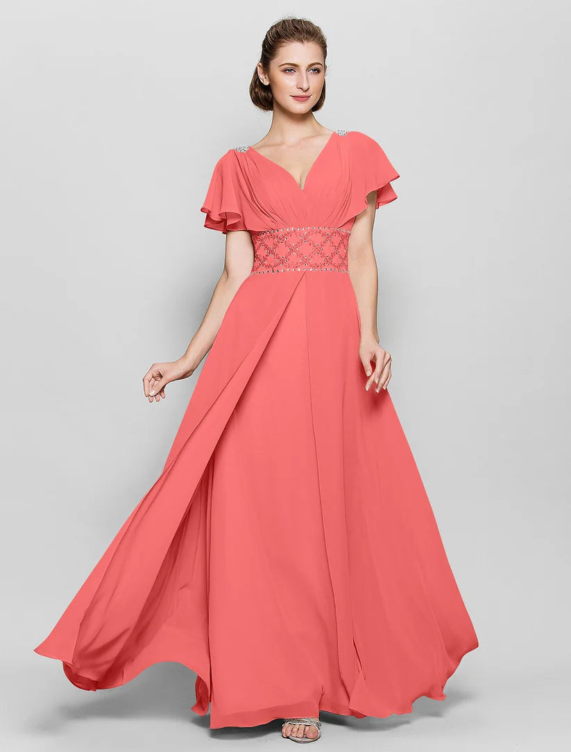 Detail of the criss-cross beading on the back of the chiffon dress.