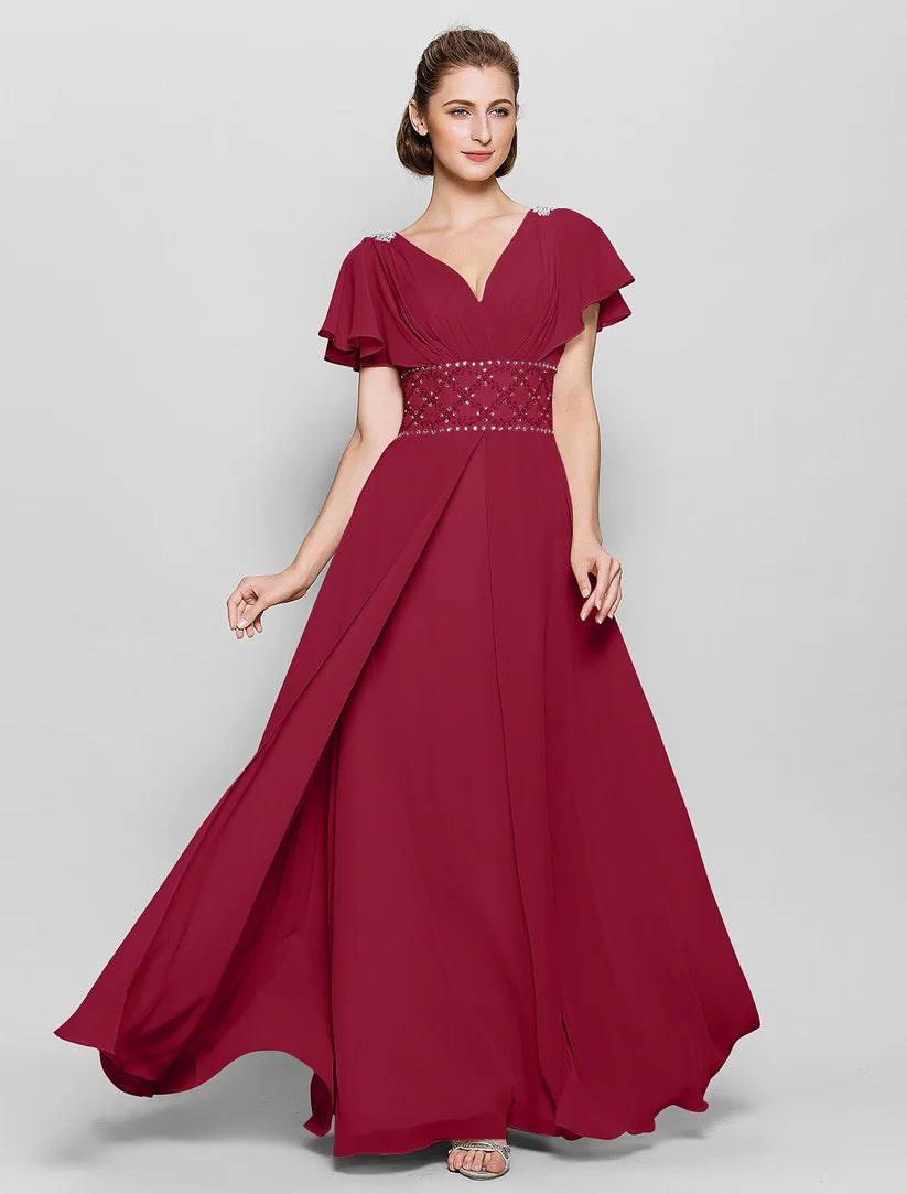 Elegant A-line dress with a beautiful back, perfect for formal events.