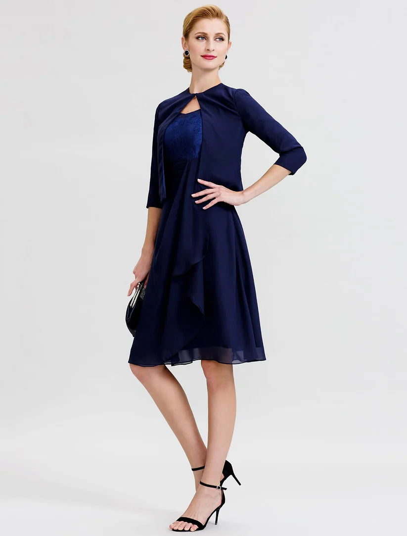 Elegant A-Line dress with a sash, suitable for formal events.