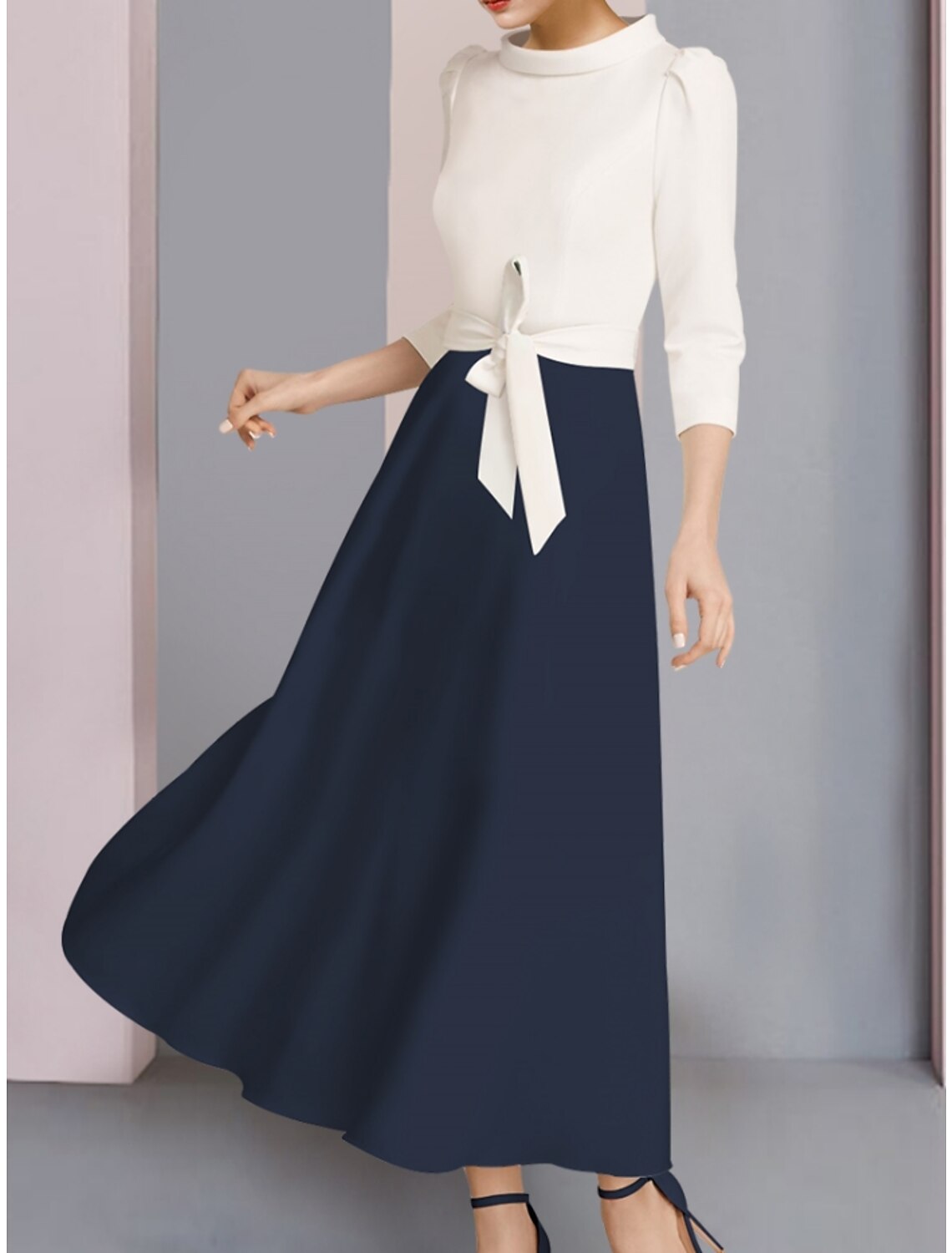 Elegant A-Line Mother of the Bride dress in stretch fabric.