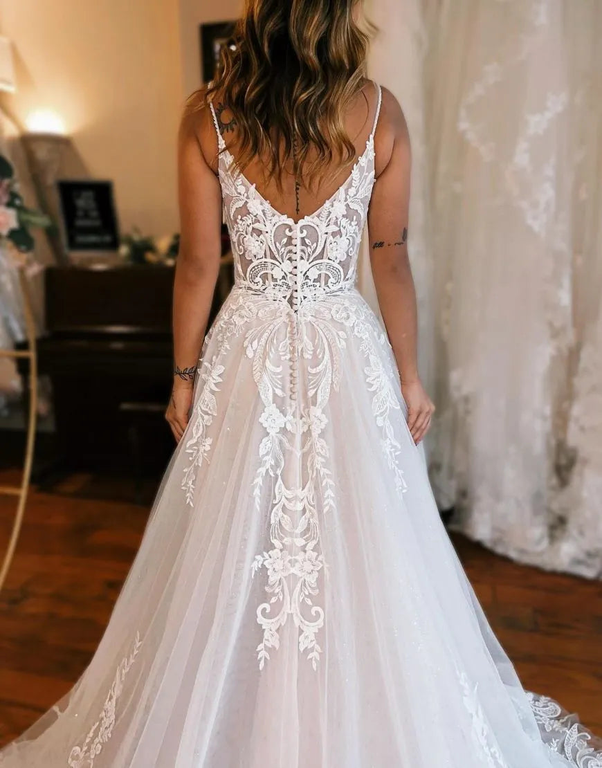 A-Line Train Wedding Dress With Appliques And Split