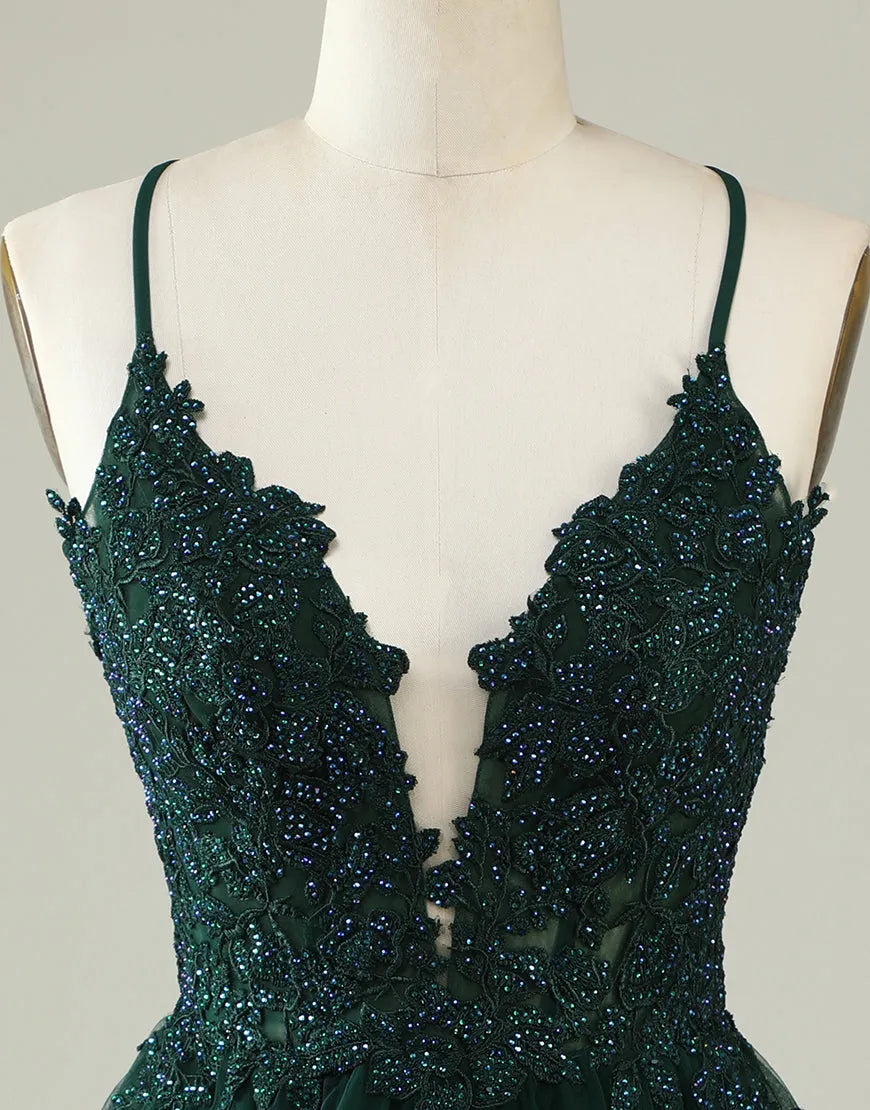 A-Line Spaghetti Straps Corset Back Dress With Appliques