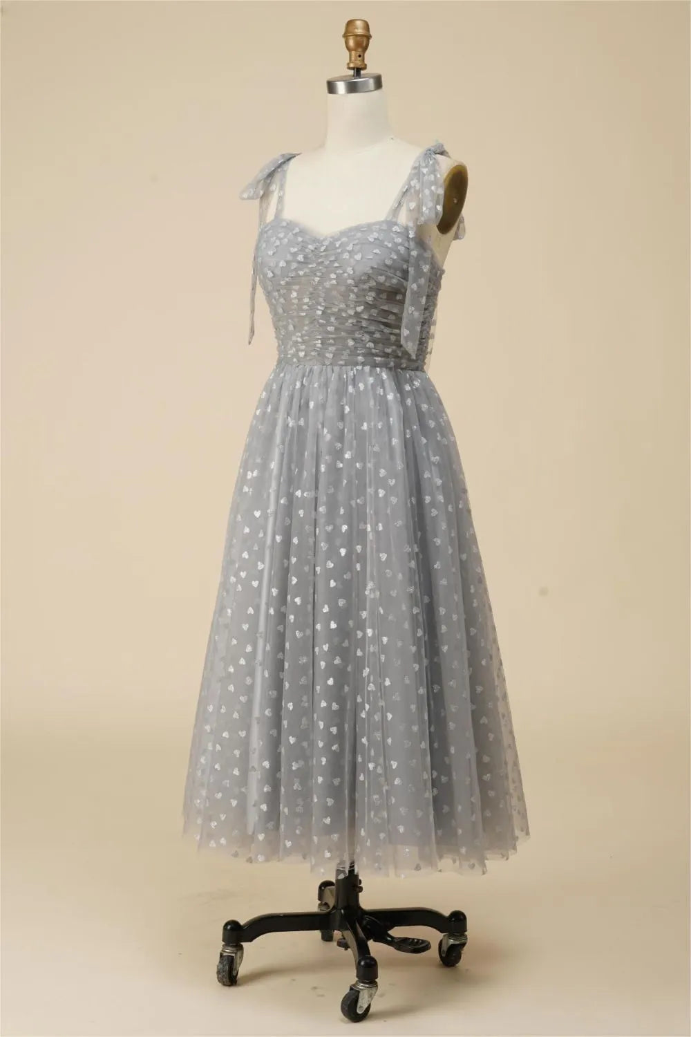 A-Linie, knielanges Spaghetti-Tüll-Partykleid