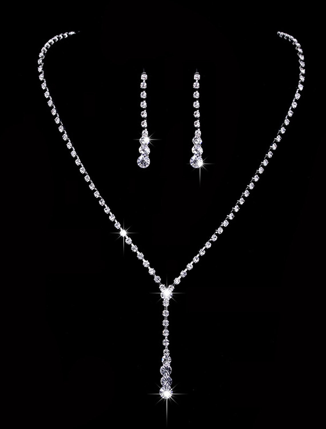 Woman wearing AAA Cubic Zirconia drop earrings and choker necklace set.