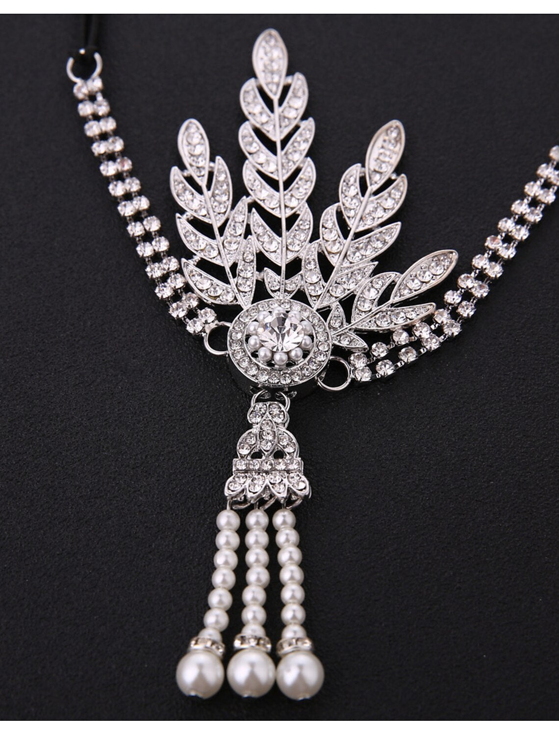 Bridal tiara headband showcasing its vintage Art Deco design.
