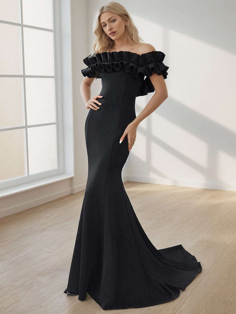 Off the Shoulder A Line Mermaid Maxi Evening Gown