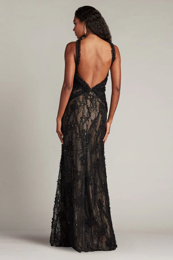 Black Halter Floral Lace Mermaid Floor Length Formal Evening Prom Dress