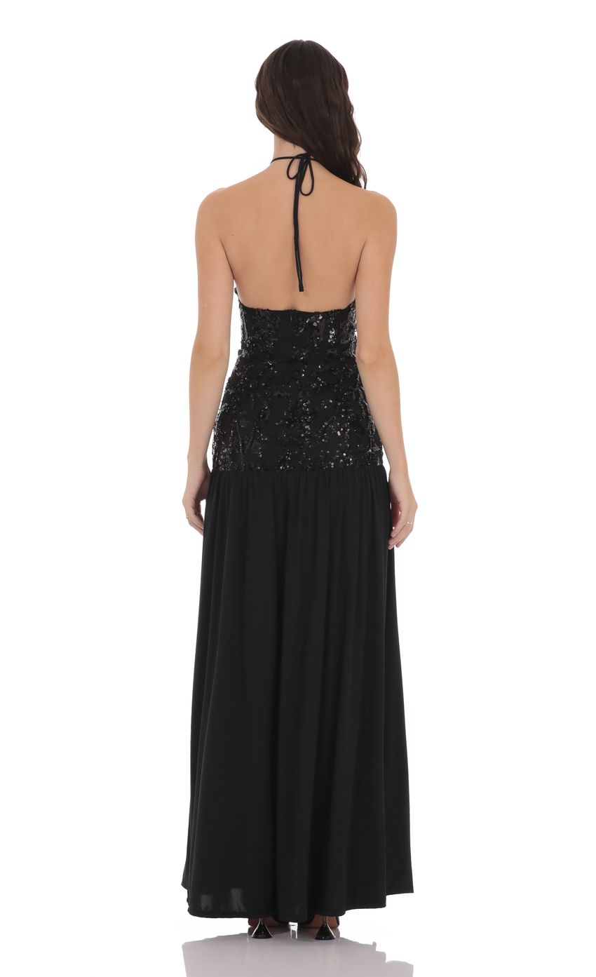 Black Halter Neck Prom Dress With Sequin Bodice And Chiffon Skirt Formal Prom Dress