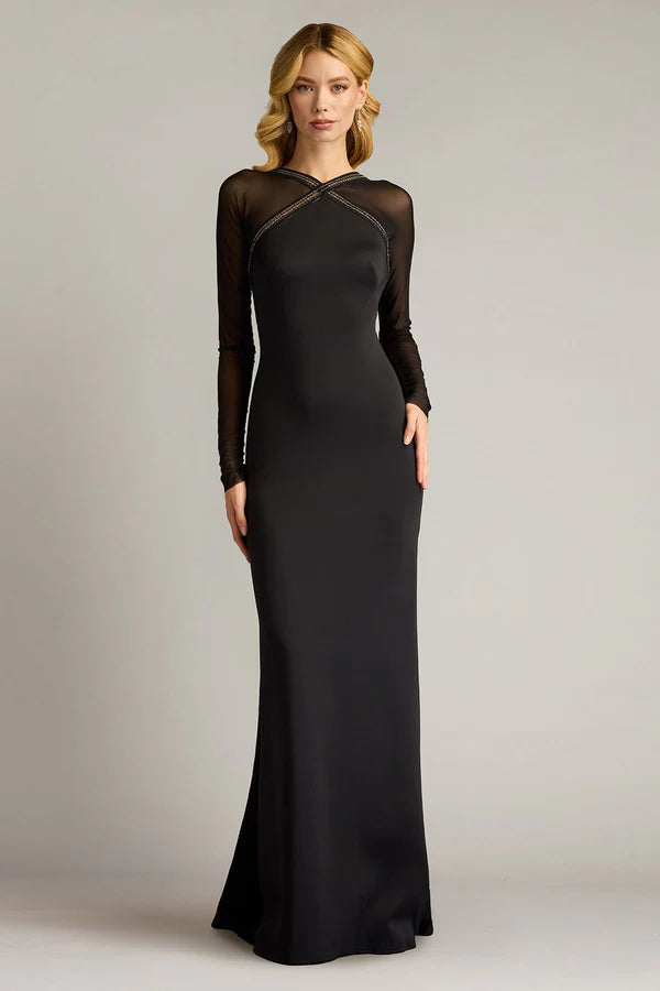 Black Long Sleeve Sheer Mesh Backless Mermaid Floor Length Formal Evening Prom Dress