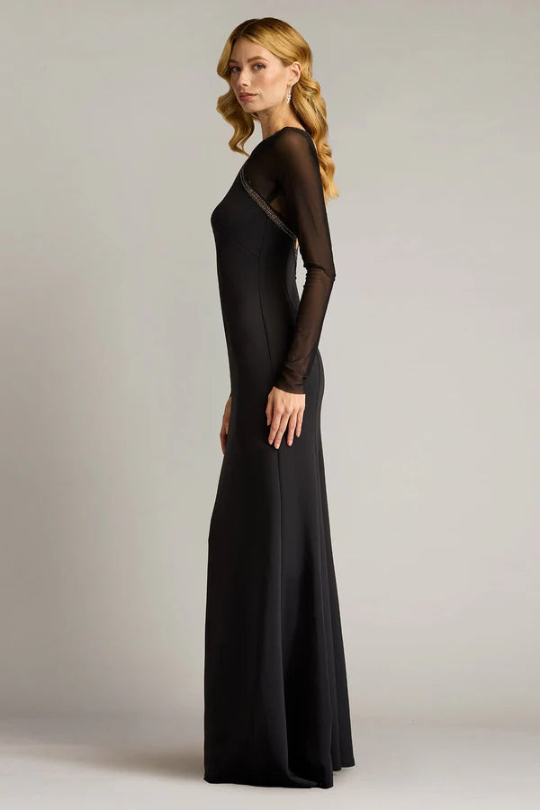 Black Long Sleeve Sheer Mesh Backless Mermaid Floor Length Formal Evening Prom Dress