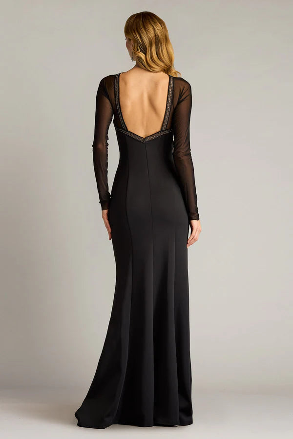 Black Long Sleeve Sheer Mesh Backless Mermaid Floor Length Formal Evening Prom Dress
