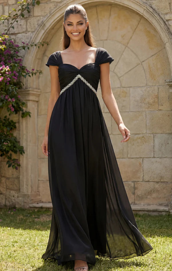 Black Off The Shoulder Rhinestone Chiffon A Line Floor Length Formal Evening Prom Dress