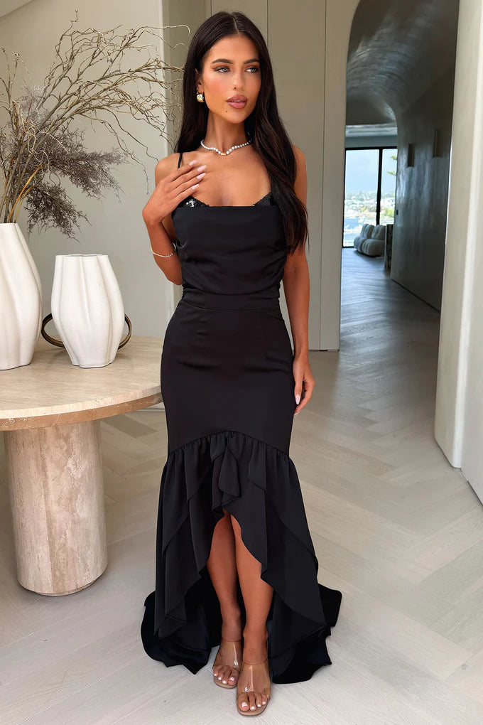 Black Satin Strapless Sweetheart Mermaid Long Evening Dresses with High Slit for Party Wedding Prom