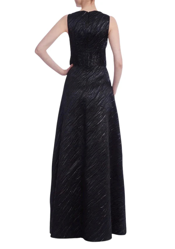Black Textured A Line Deep V Neck Sleeveless Back Zipper High Low Formal Evening Prom Dress