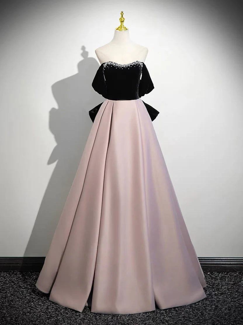 Black and Pink Two Tone Off Shoulder Velvet Corset Back Ball Gown Prom Dress
