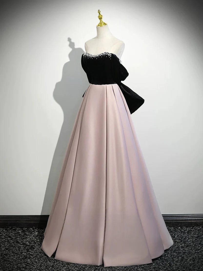 Black and Pink Two Tone Off Shoulder Velvet Corset Back Ball Gown Prom Dress