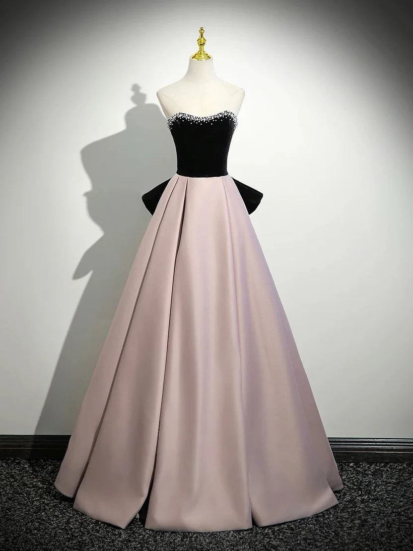 Black and Pink Two Tone Off Shoulder Velvet Corset Back Ball Gown Prom Dress