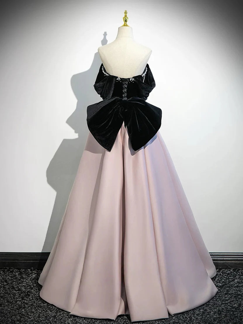 Black and Pink Two Tone Off Shoulder Velvet Corset Back Ball Gown Prom Dress