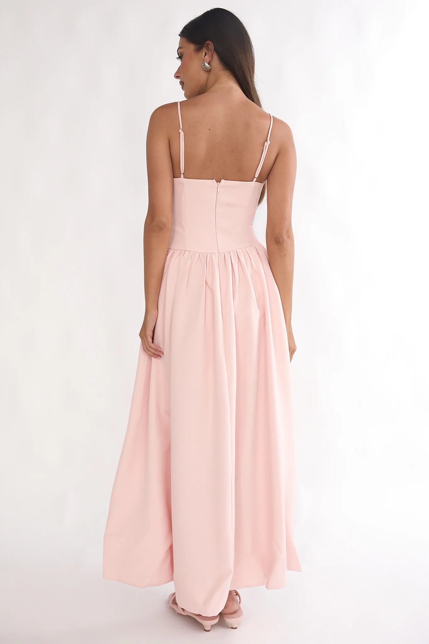 Blush Pink Lace Bustier High Low Midi Evening Dress