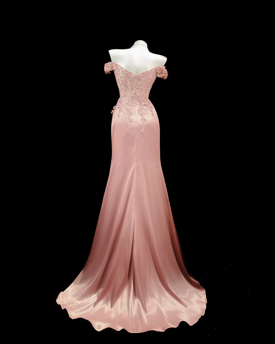 Blush Pink Off-the-Shoulder Mermaid Prom Dress With Lace Corset And High Slit Satin Formal Prom Dress