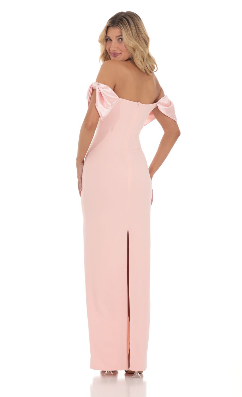 Blush Pink Off-the-Shoulder Prom Dress With Bow Detail Formal Prom Dress