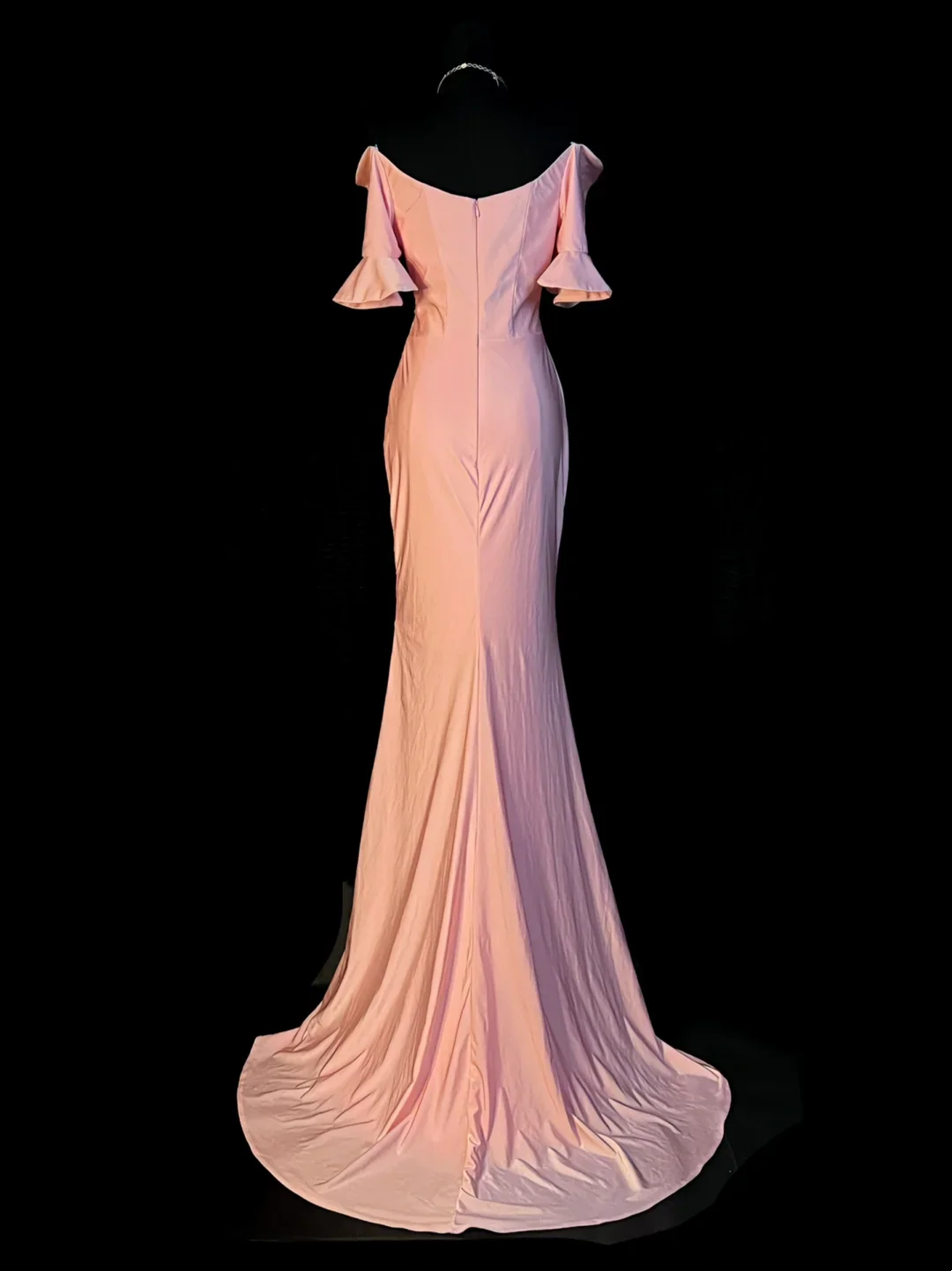 Blush Pink Off Shoulder Prom Dress With Ruffled Sleeves And Ruched Mermaid Skirt Formal Prom Dress