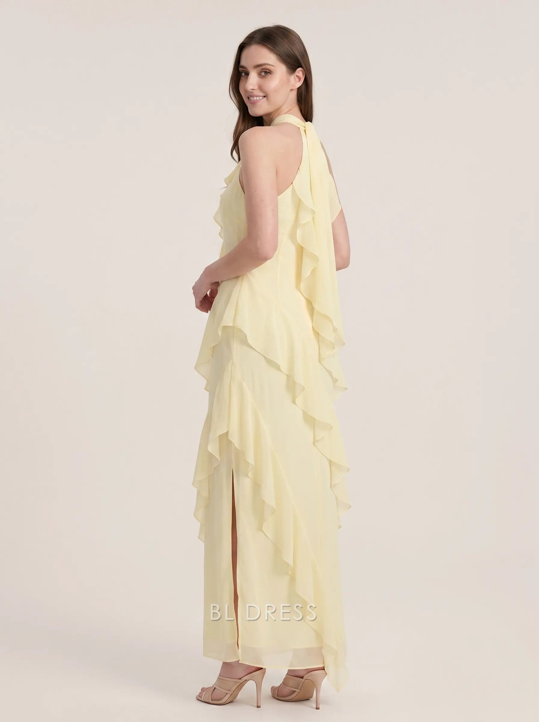 Blush Pink Round Neck Short Sleeve Cowl Back Ruched Waist Satin Mermaid Floor Length Formal Evening Prom Dress