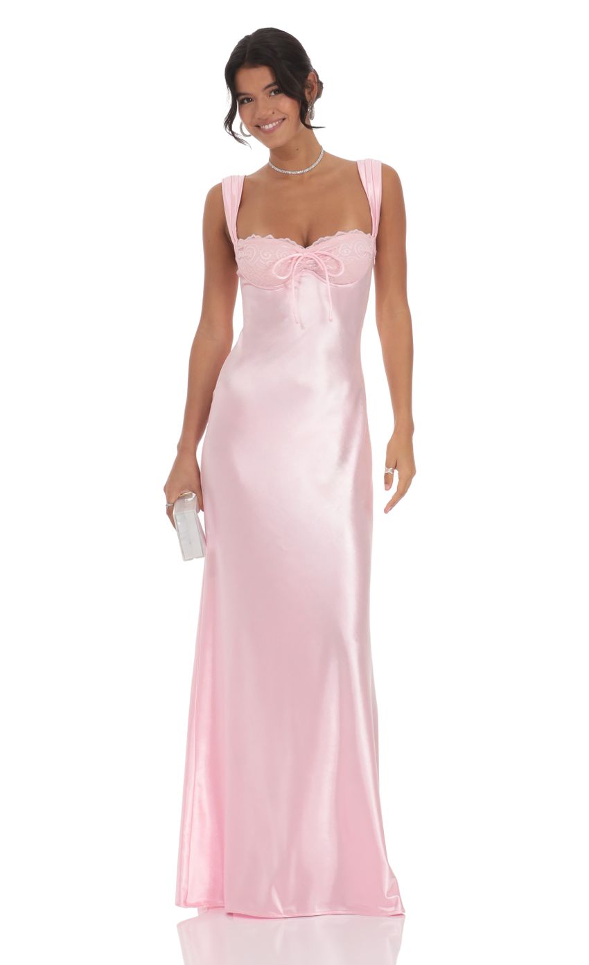 Blush Pink Satin Prom Dress With Lace Bustier Formal Prom Dress