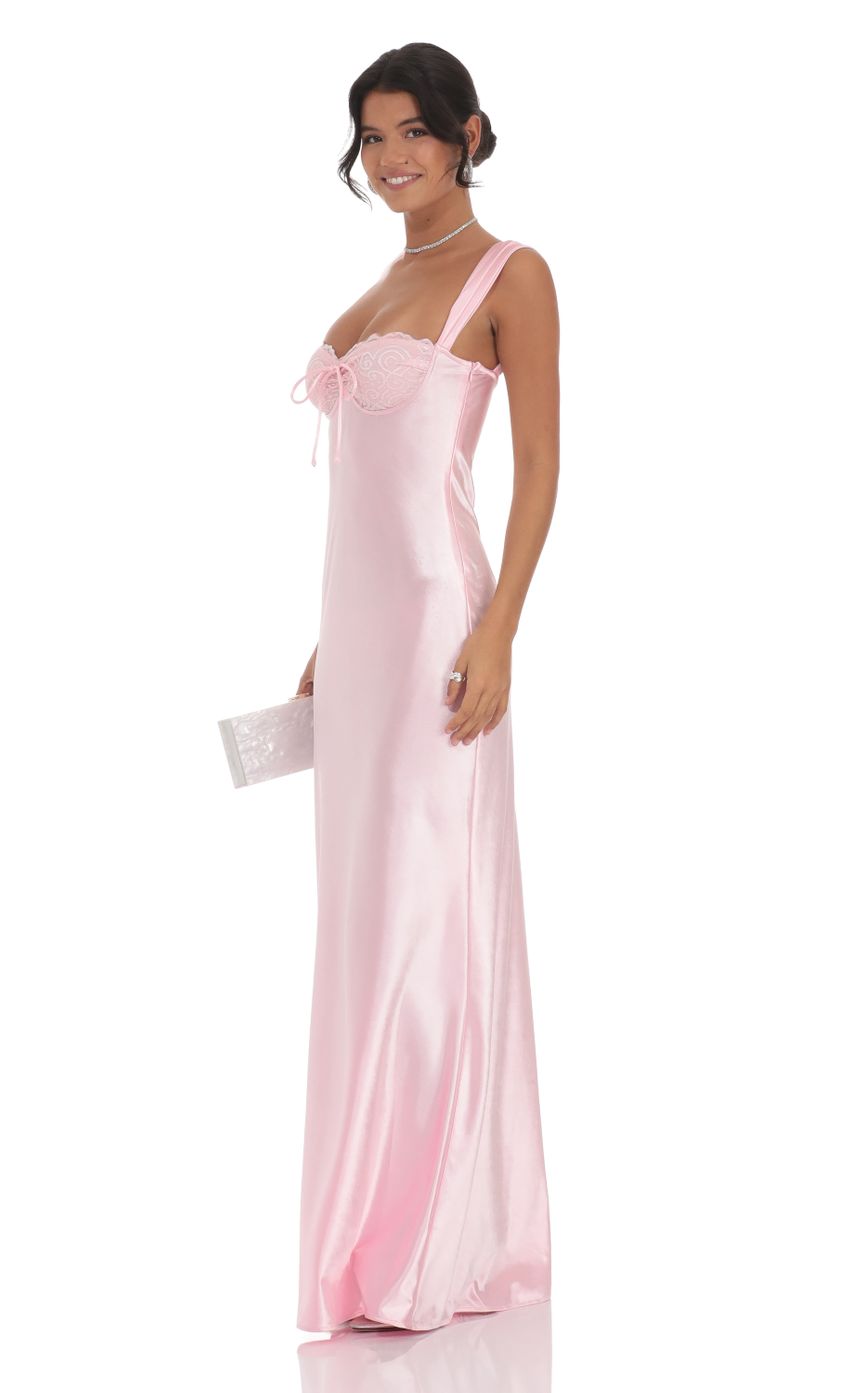 Blush Pink Satin Prom Dress With Lace Bustier Formal Prom Dress