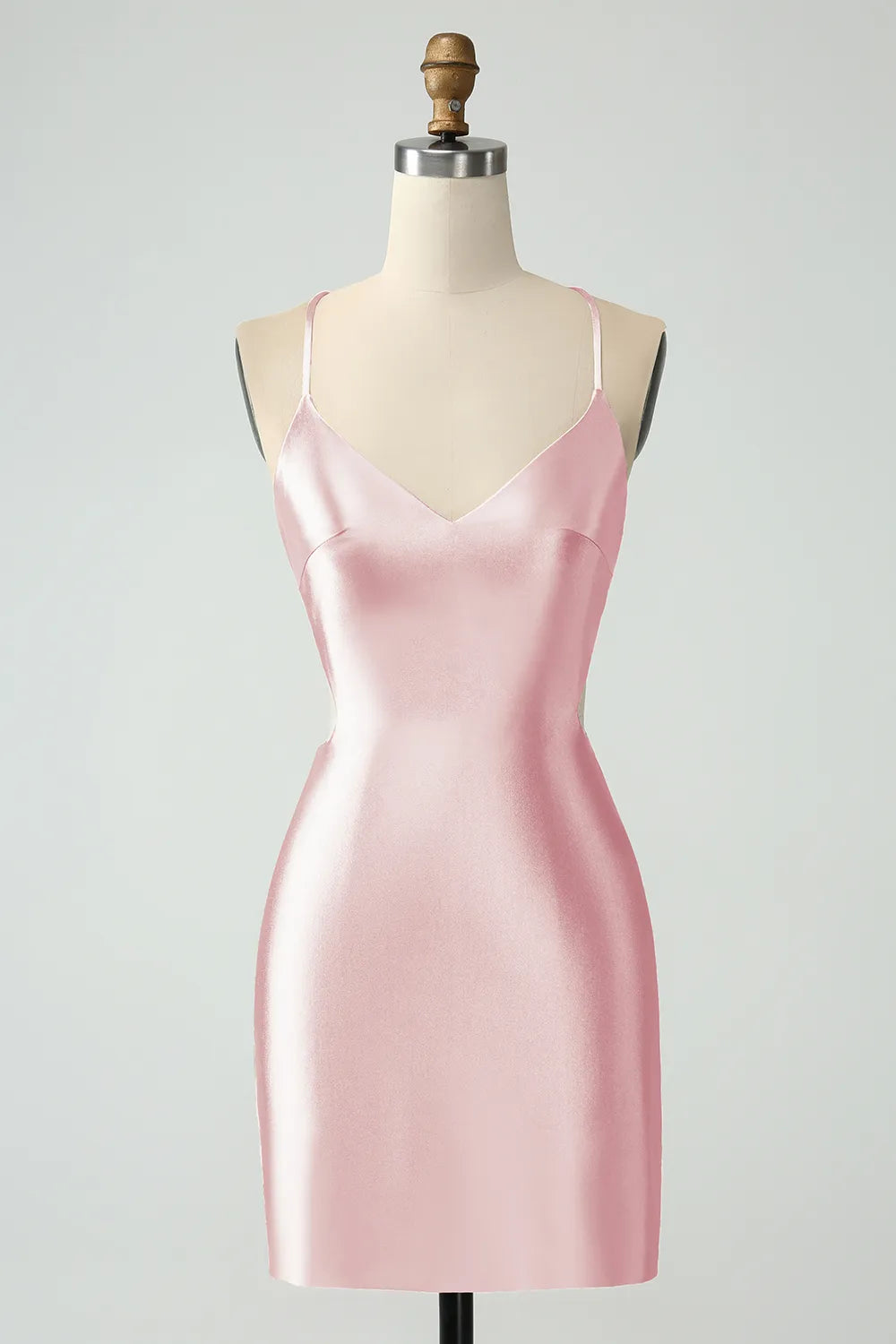 Satin-Homecoming-Kleid mit Spaghettiträgern und überkreuztem Rücken