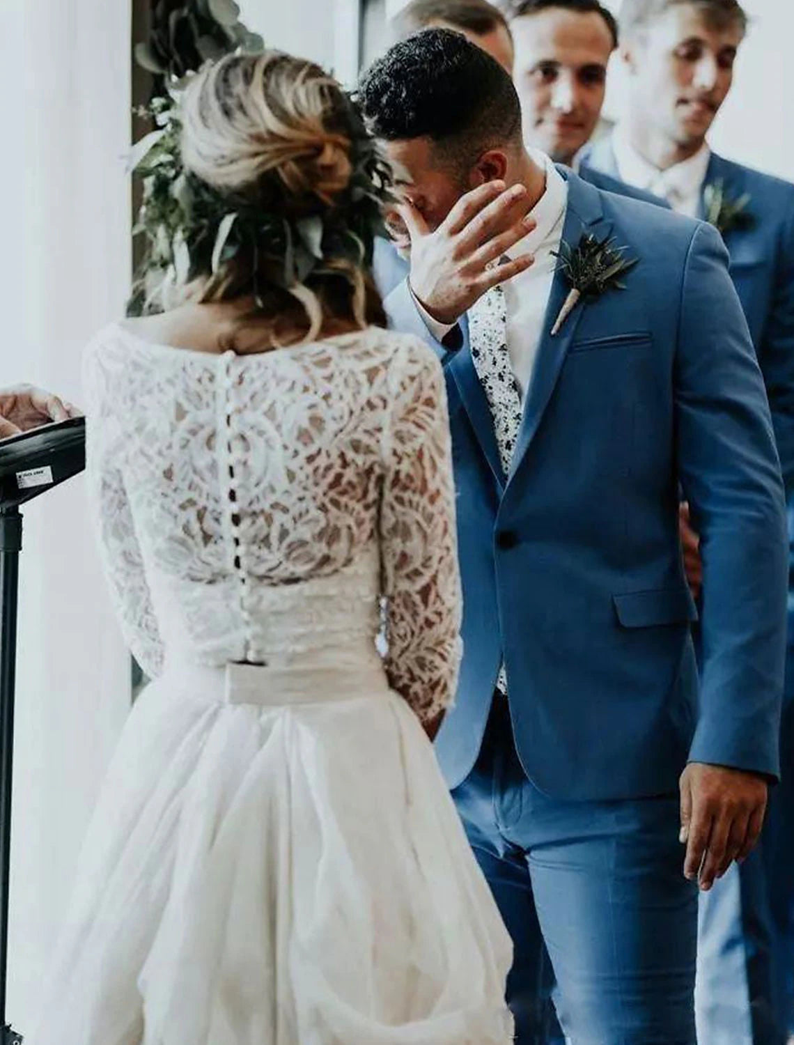 Detail of elegant pleats on the chiffon ball gown wedding dress.