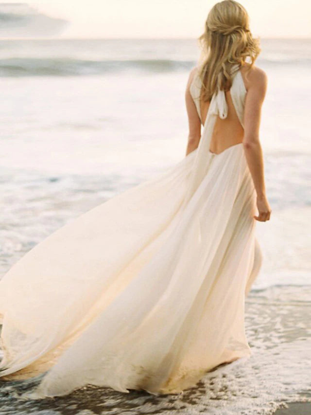 Elegant sleeveless bridal gown in A-line silhouette.