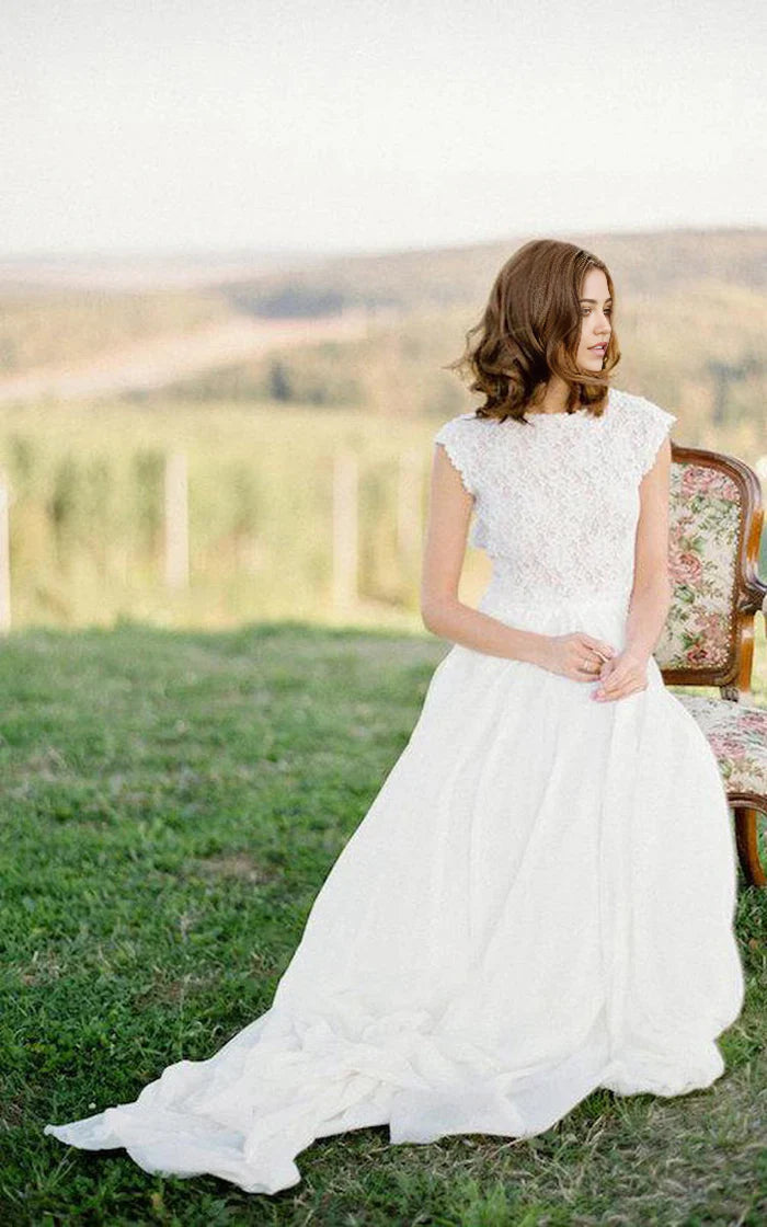 Back view of the Boho Lace A-Line Wedding Dress, highlighting the keyhole design.