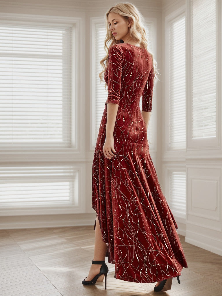 Stylish Bodycon High-Low Velvet Party Dress