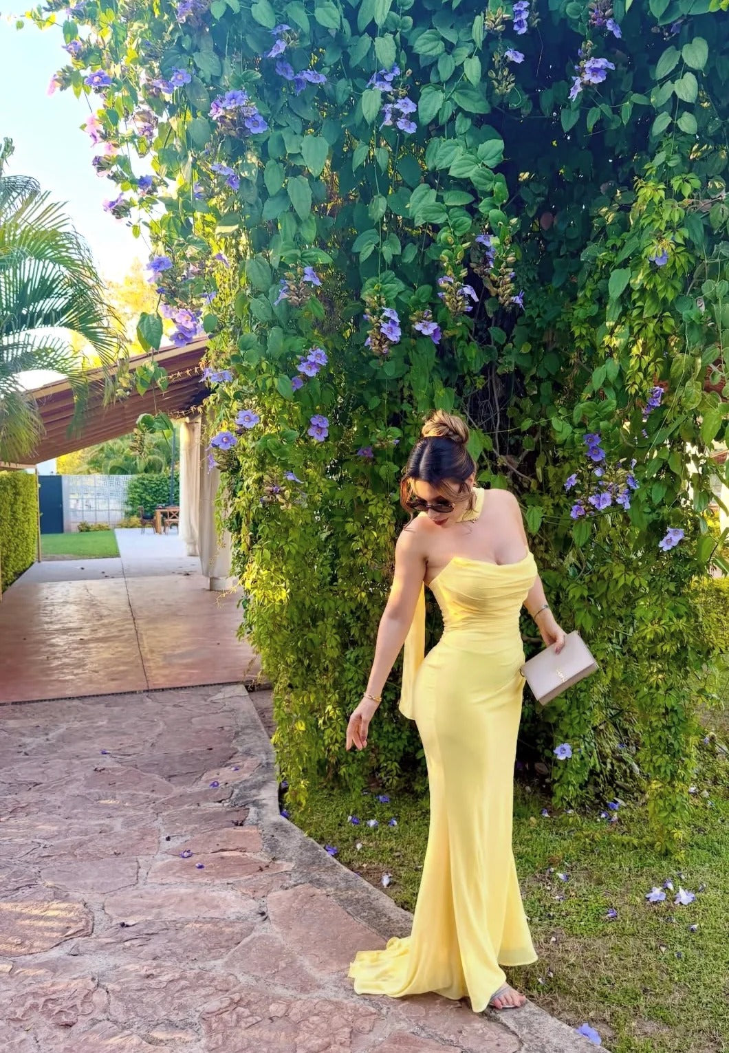 Bright Yellow Strapless Mermaid Prom Dress With Choker Tie Back Formal Prom Dress