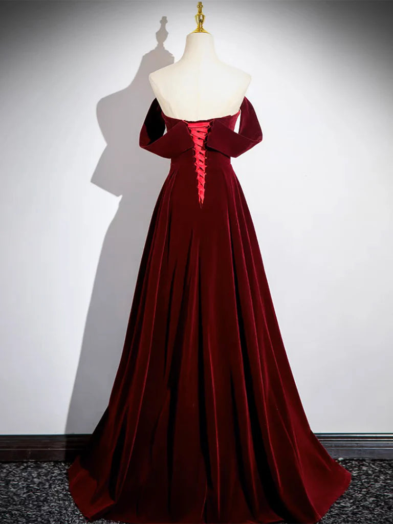A-Line Velvet Long Prom Dress