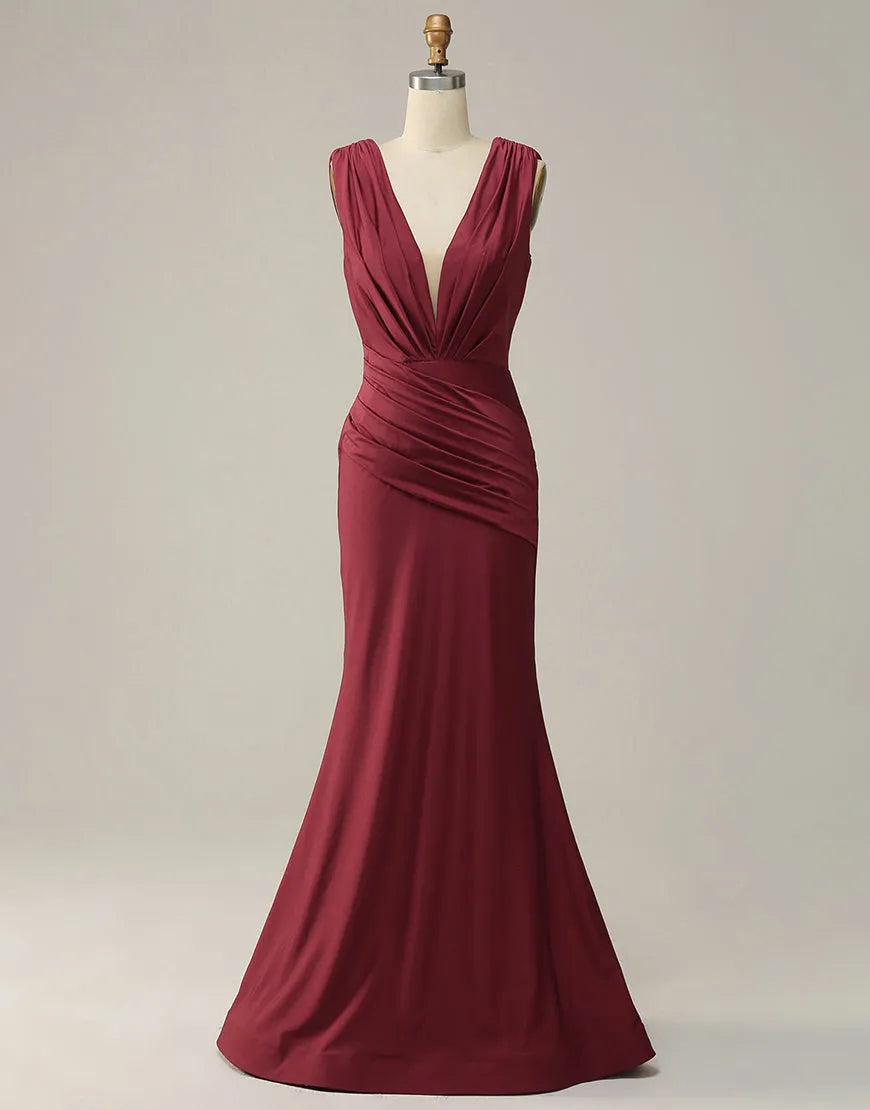 Meerjungfrau-Ballkleid mit V-Ausschnitt und langem Glitzer