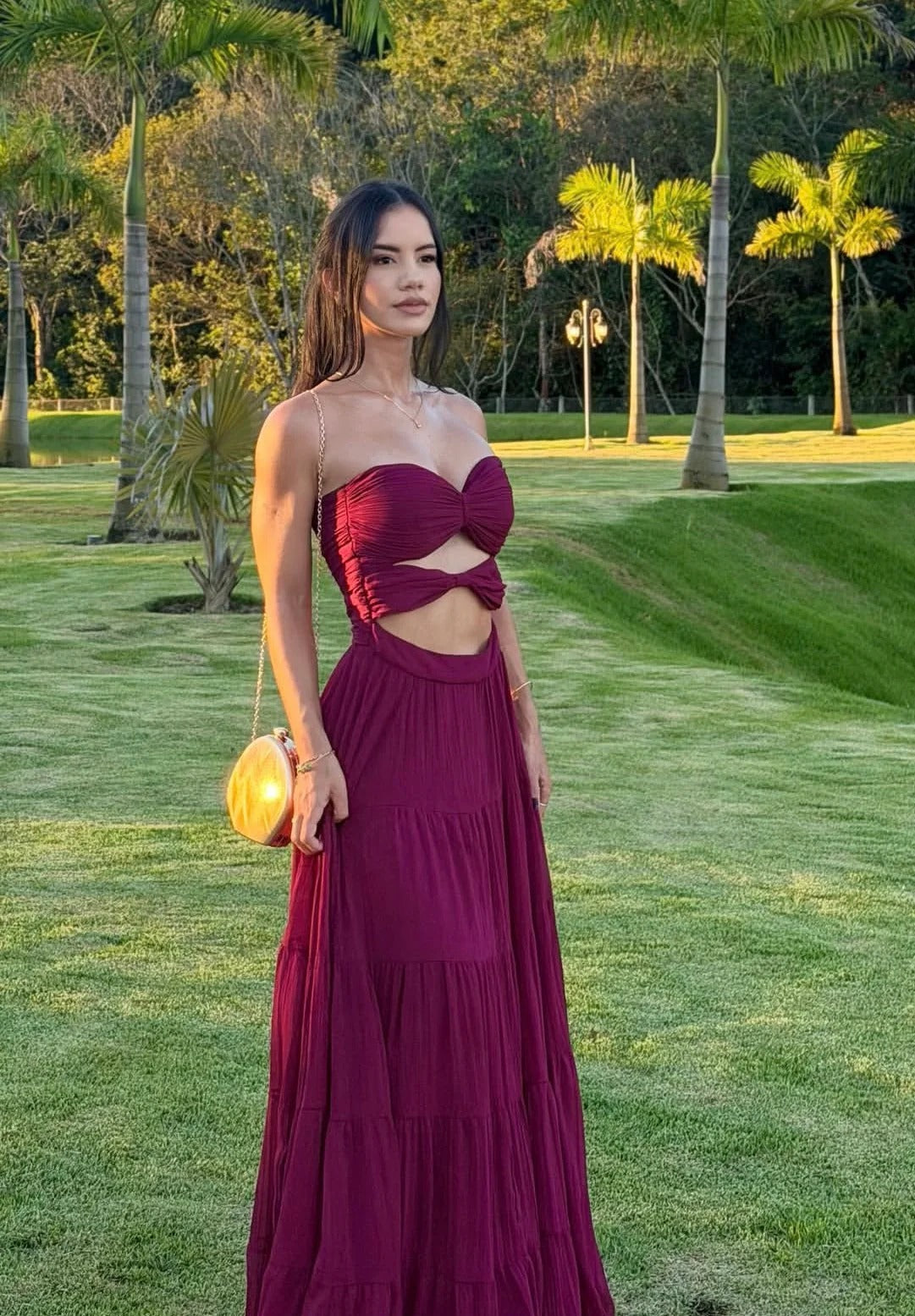 Burgundy Strapless Two Piece Tiered Prom Dress Formal Prom Dress